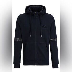 HUGO BOSS Cotton-Piqué Zip-Up Hoodie Dark Blue Size M | Made in Portugal